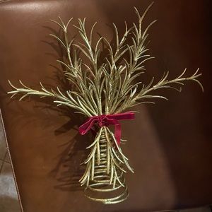 New- Anthropologie Kasia Wisniewski metal branch tree topper gold w red ribbon